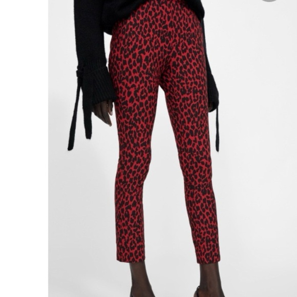 Zara Basic Red and Black Animal Print Skirt